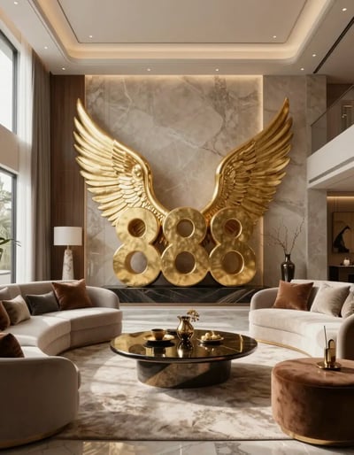 Luxury Interior with Golden '888' Sculpture