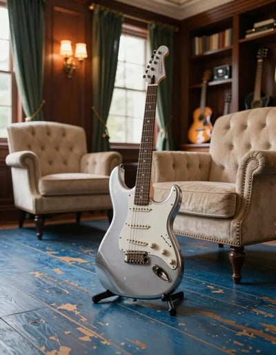 Luxury Living Room with Electric Guitar Centerpiece