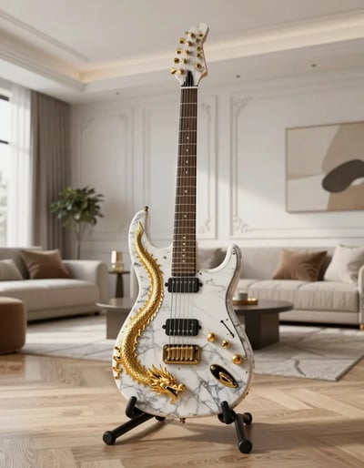 Luxury Living Room with Marble Guitar Centerpiece