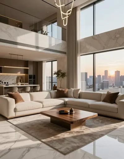 Luxury Modern Living Room with City View