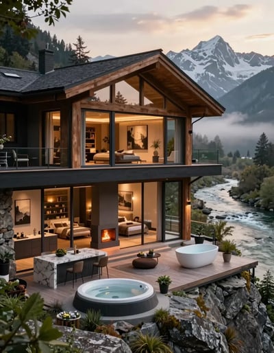 Luxury Mountain Chalet with River View
