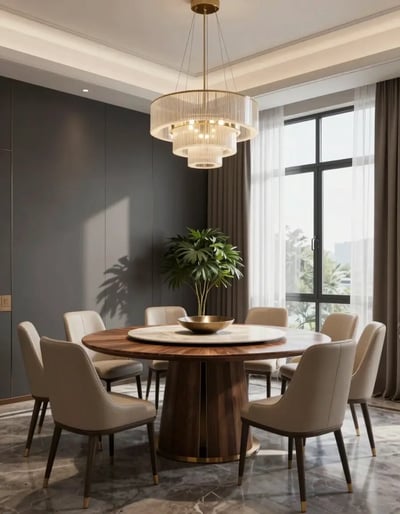 Modern Dining Room with Elegant Chandelier