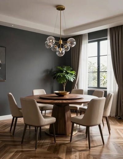 Modern Dining Room with Round Wooden Table