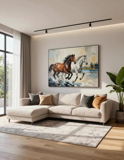 Modern Living Room with Abstract Horse Painting