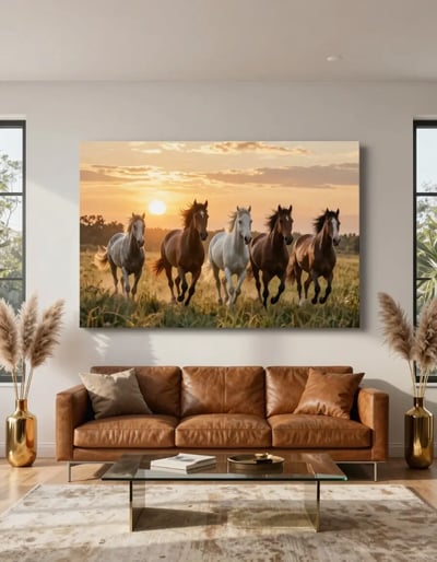 Modern Living Room with Horse Canvas Print