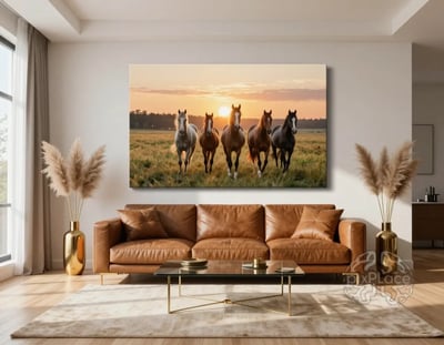 Modern Luxe Living Room with Equine Art