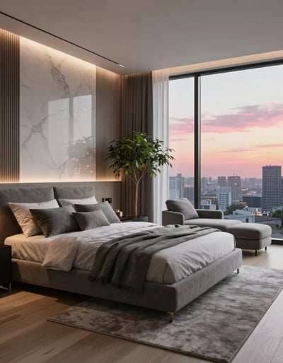 Modern Luxurious Bedroom with City View