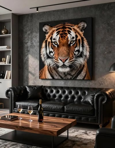 Modern Luxury Living Room with Tiger Art