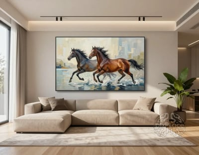 Modern Minimalist Living Room with Equine Art