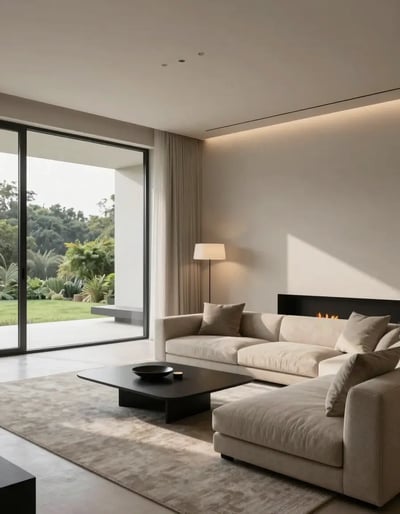 Modern Minimalist Living Room with Fireplace
