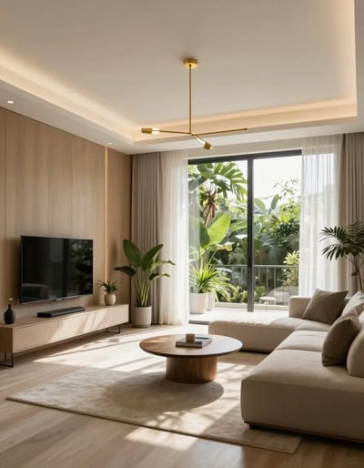 Modern Minimalist Living Room with Greenery
