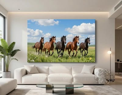 Modern Minimalist Living Room with Horse Canvas Print