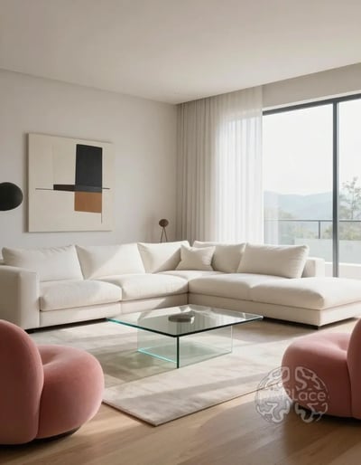 Modern Minimalist Living Room with Pink Accents