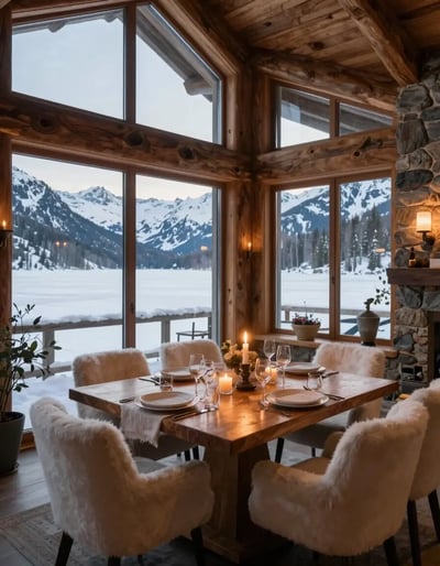 Rustic Mountain Lodge Dining Area