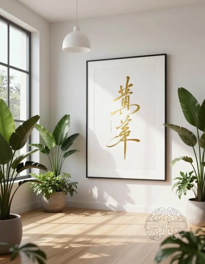 Serene Minimalist Interior with Elegant Calligraphy
