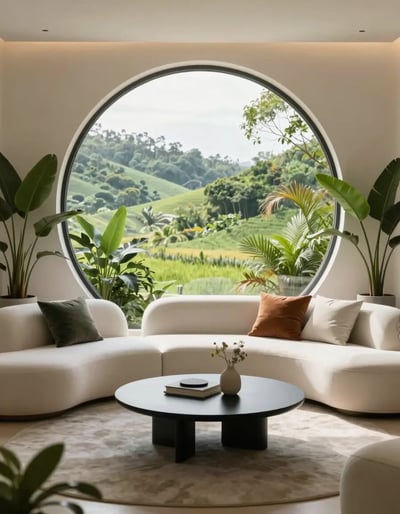 Serene Modern Living Room with Circular Window
