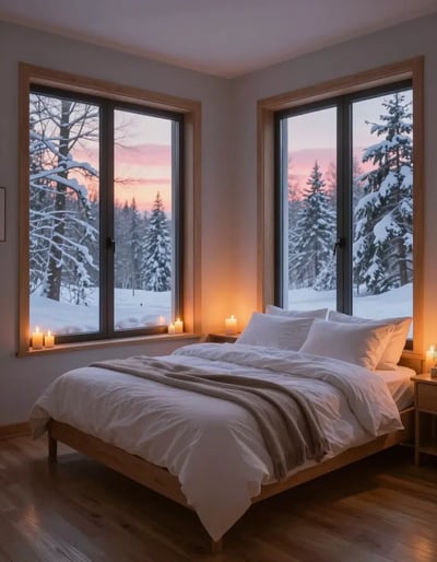 Serene Snowy Bedroom Retreat