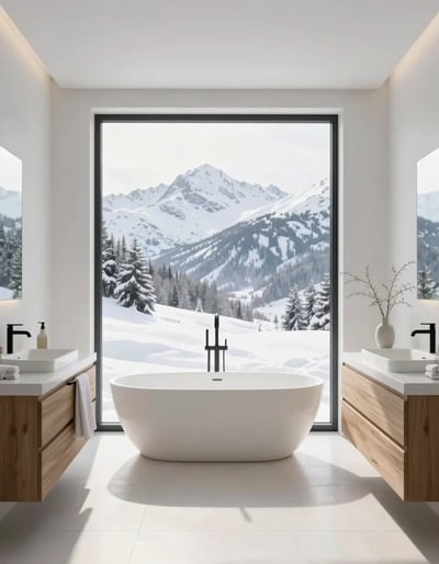 Serene Snowy Mountain Bathroom Oasis