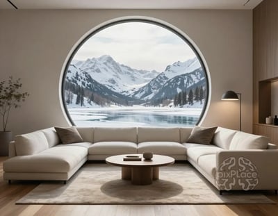 Serene Snowy Mountain Retreat Living Room