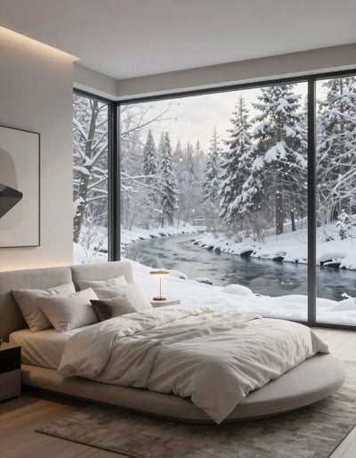 Serene Snowy Retreat Bedroom