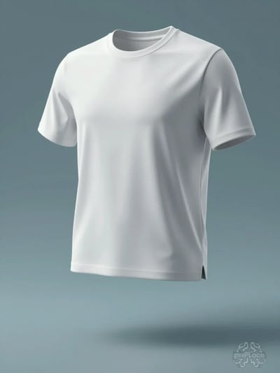 White Crew-Neck T-Shirt Mockup on Gradient Blue Background