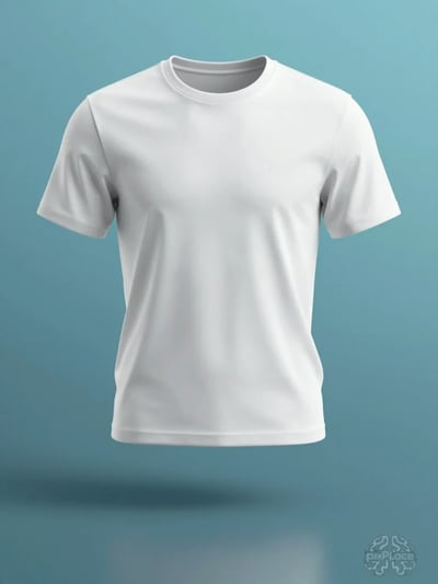 White Crew-Neck T-Shirt Mockup on Turquoise Blue Background