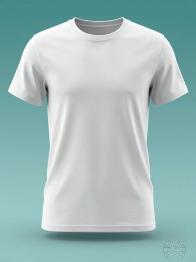 White Short-Sleeved Crew-Neck T-Shirt Mockup on Teal Gradient Background