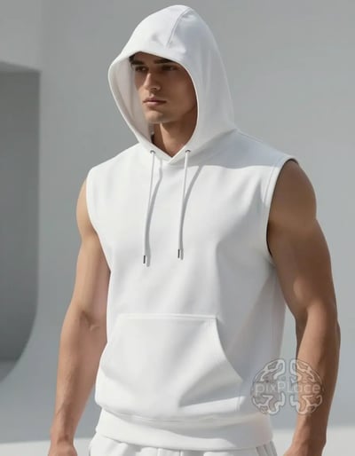 White Sleeveless Hooded Sweatshirt Mockup