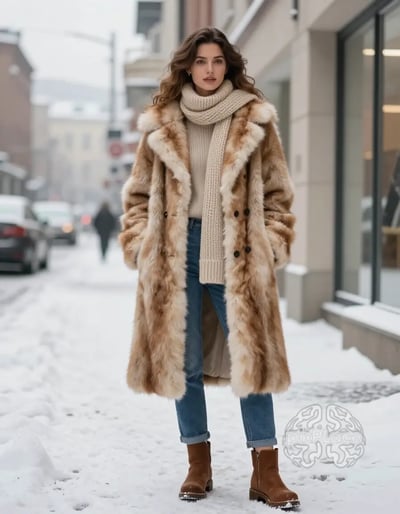 Winter Luxe: Fur Coat and Knit Scarf Ensemble