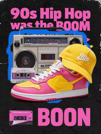 90s Hip Hop Retro Boombox Sneaker Cap Display