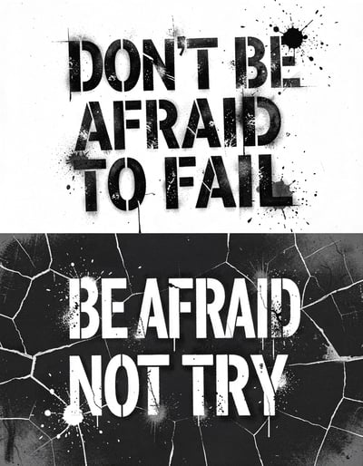 Bold Black and White Stencil Motivational Poster Featuring Contrasting Urban Typography