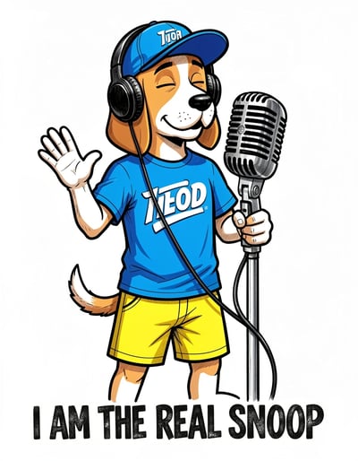 Bold Pop Art Sticker of Confident Cartoon Dog with Vintage Microphone and Dynamic Text