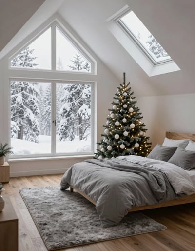 Cozy Attic Bedroom with Christmas Tree