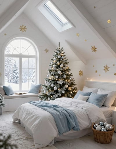 Cozy Attic Bedroom with Christmas Tree
