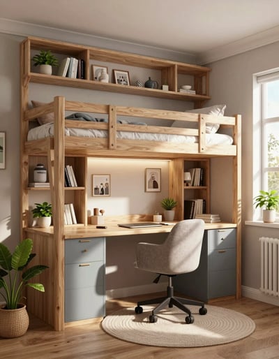 Cozy Compact Home Office with Bunk Bed