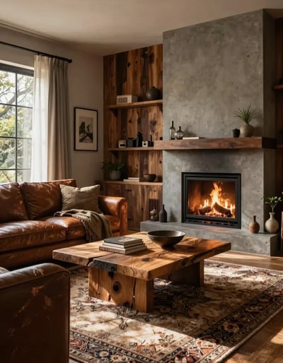 Cozy Rustic Living Room with Fireplace