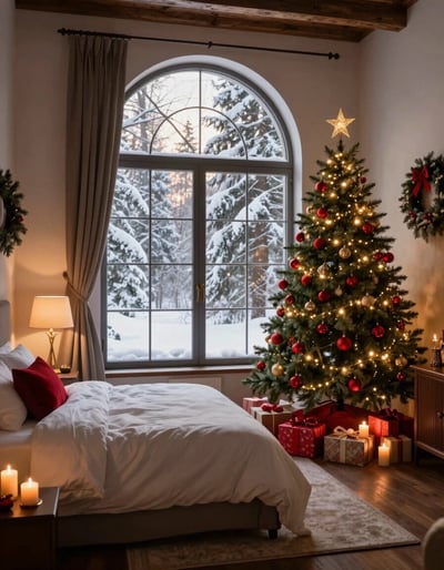 Cozy Winter Bedroom with Christmas Decor