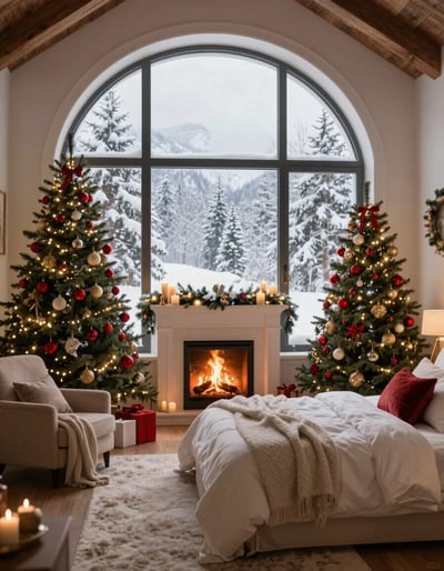 Cozy Winter Bedroom with Christmas Decor