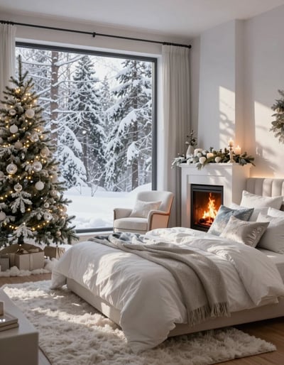 Cozy Winter Bedroom with Christmas Tree