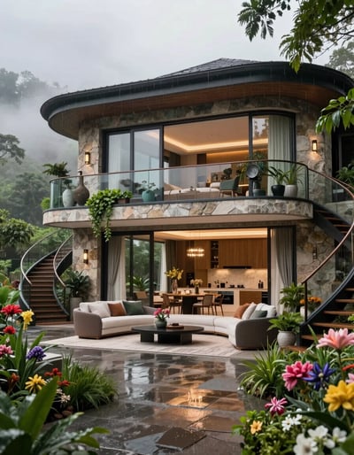 Curved Modern Stone House