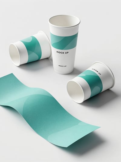 Disposable Cups and Paper Sheets Mockup