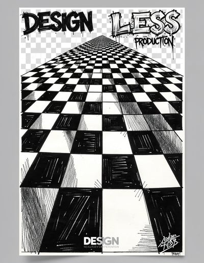 Dynamic Black and White Checkerboard 3D Optical Illusion Sticker and Poster Design