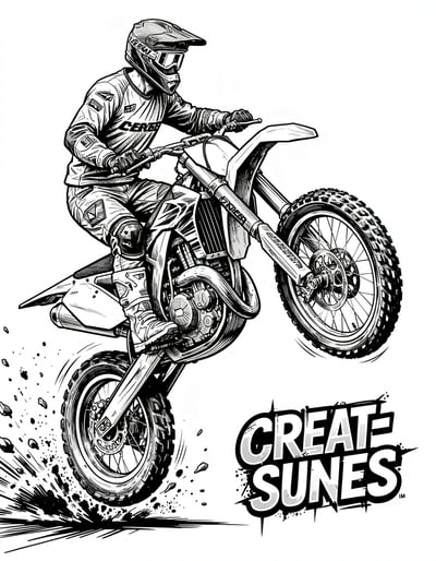 Dynamic Black and White Motocross Rider Whip Illustration for Stickers and Posters