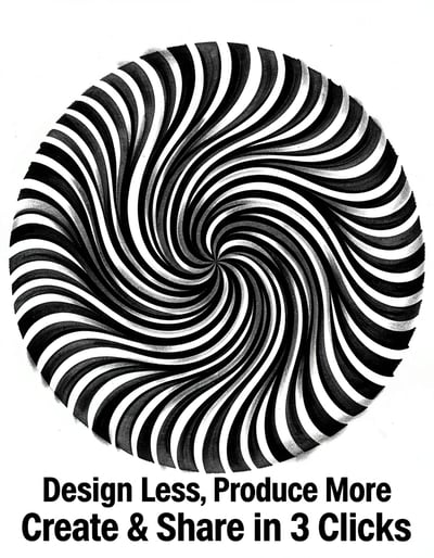 Dynamic Black and White Optical Illusion Sticker Design with Twisted Spiral Patterns
