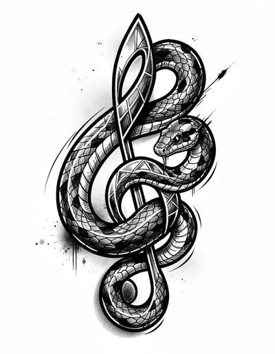 Dynamic Black and White Snake Treble Clef Sticker Design with Bold Marker Strokes