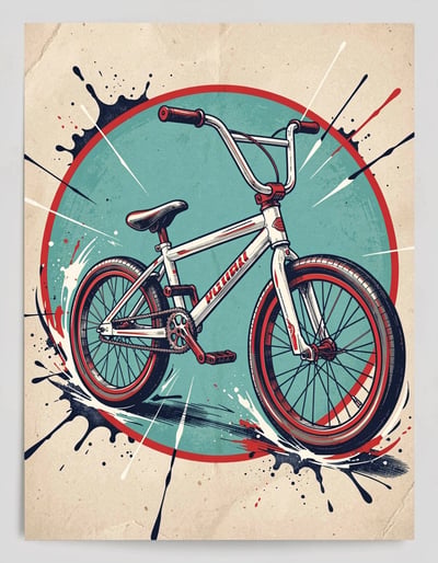 Dynamic BMX Bicycle Illustration in Vibrant Pop Art Style for Stickers and Posters