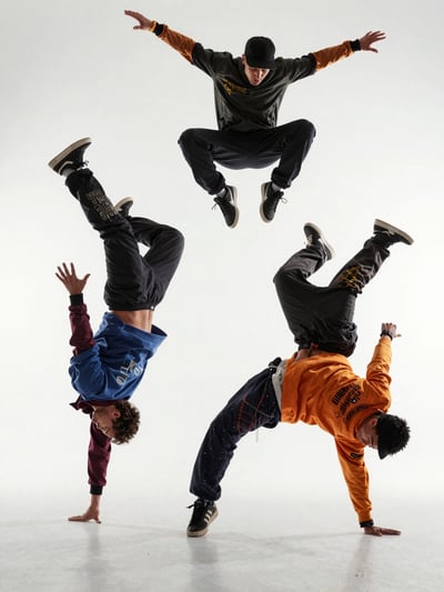 Dynamic Breakdancers in Streetwear