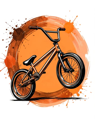 Dynamic Pop Art BMX Bicycle Sticker with Vibrant Orange Accents and Bold Black Lines