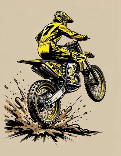 Dynamic Pop Art Motocross Rider Sticker Design with Bold Marker Illustrations