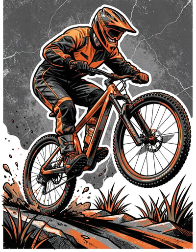 Dynamic Pop Art Mountain Biker Illustration Featuring Mid-Air Stunt Bold Colors